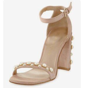 Stuart Weitzman More Pearls Bisque Suede Sandals Size 5